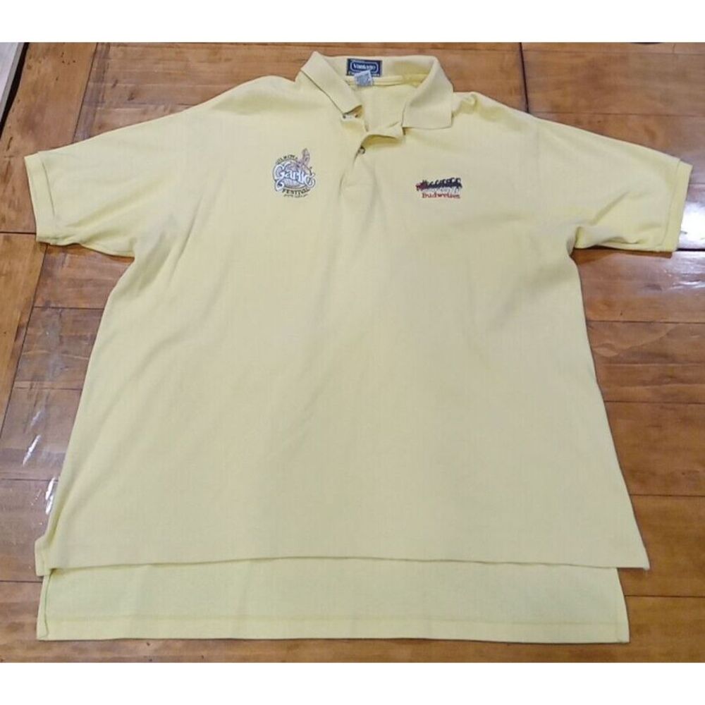 vintage Gilroy Garlic Festival polo shirt xxlarge made in USA yellow Budweiser